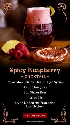 a flyer for a cocktail party with raspberry in a pitcher and other drinks