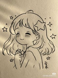 a drawing of a girl with stars on her head