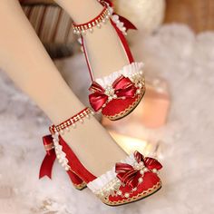 Customized Product. Ship In 5-15 Days. is not eligible for return. Sku: SE22485Color: RedPlatform Height: 6cm/2.36" Cute Red Shoes, Princess Heels, Red Shoes Heels, Red Platform Heels, Sequin Heels, Fairy Shoes, Fancy Heels, Heels Aesthetic, Red Platform