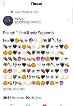 an image of someone's halloween stickers on their twitter account, with the caption friend it's still only september - me