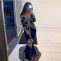 Arabian Wedding Guest Dress, Moroccan Dress Kaftan Blue, Moroccan Wedding Dress Kaftan, Somali Wedding Dress Sapphire Blue And Gold, Meghrebi Dresses, Royal Blue Nikkah Dress, Kosem Sultan Dresses Blue, Algerian Dress Kaftan, Burgundy Evening Gown