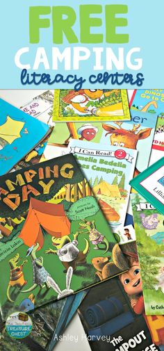 a pile of children's books with the title free camping library centers