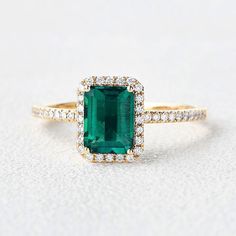 Emerald & Moissanite Rose Gold  Ring - Felicegals Emerald Cut Emerald Engagement Ring, Emerald Ring Designs For Women, Emerald Ring Designs, Emerald Green Rings, Wedding Ring Emerald Cut, Emerald Cut Emerald Ring, Emerald Ring Design, Rose Gold Emerald Ring, Wedding Ring Emerald