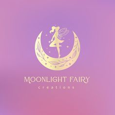 the logo for moonlight fairy creations is shown on a purple and pink background with stars