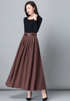 "Get dressed and out of the door in classic good looks with this pleated Long maxi skirt, crafted with soft cotton linen fabric, featuring pleated waist detail and two big pockets. DETAIL * More color available https://etsy.me/3gLwNaL * 50% linen,50% cotton * Not see through * Pleated around waist * Two pockets * Belt loops on waistband * Right Side zipper closure * Perfect for spring and summer, autumn * More color SIZE GUIDE Size vary between Brand and Country Please get your body measurement Long Solid Color Pleated Skirt For Work, Cotton Pleated Skirt For Workwear In Fall, Fall Cotton Pleated Skirt For Work, Brown Pleated Cotton Bottoms, Flowy Cotton Pleated Skirt For Work, Fall Cotton Pleated Midi Skirt, Fall Cotton Midi Pleated Skirt, Long Brown Cotton Skirt, Brown Cotton Long Skirt