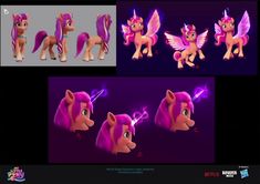 several different pictures of pinkie ponys with wings