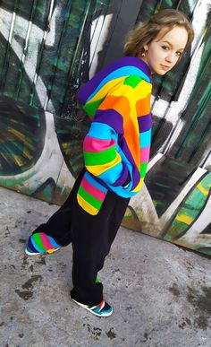 Bright Multicolor sweatpants made from cotton. Unique baggy fit. Unisex Men and Women Can Wear. Two ventilate pockets in front, back pocket, secret pocket. If you doubt about your size please ask us, we can make custom size. HQ-Heavy duty material. 92% Cotton, 8% Polyester. Density - 280g/m2. Made in EU. SizeLenght (in/cm)Waist (in/cm)Loose (in/cm)Strech (in/cm)Recommended Height(in/cm) XS40/10112/3012/3014/3661/155 S41/10513/3212/3015/3765/165 M42/10713/3412/3115/3869/175 L44/11214/3613/3417/42 Baggy Multicolor Bottoms For Streetwear, Multicolor Relaxed Fit Sweatpants, Multicolor Sporty Cotton Bottoms, Multicolor Cotton Sporty Bottoms, Multicolor Relaxed Fit Sweatpants For Streetwear, Relaxed Fit Multicolor Sweatpants For Streetwear, Multicolor Cotton Joggers For Loungewear, Sporty Multicolor Sweatpants For Streetwear, Cotton Color Block Sweatpants For Streetwear