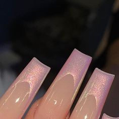 Ombré Nails 2023, Chrome French Tip Nails Coffin, Chrome French Tip Nails, Acrylic Nails Chrome, Baby Blue Acrylic Nails, Unicorn Chrome, Rose Gold Nails Glitter, Rave Nails, Future Nails