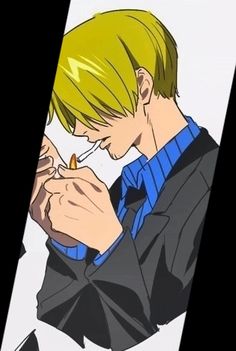 an anime character with blonde hair and blue shirt