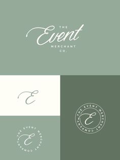 the event merchant logo is shown in three different colors and font styles, including white on green