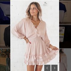 Nwt Beautiful Blush Ruffled Dress! Size Small From Amazing Lace Boutique Love It Just The Wrong Size For Me Price Is Firm! Feminine Blush Mini Dress For Brunch, Long Sleeve Blush Dress For Spring, Blush Long Sleeve Dresses, Blush Ruffled Dress For Spring, Chic Long Sleeve Blush Dress, Chic Blush Long Sleeve Dress, Pink Lace Dresses With Ruffles, Feminine Cream Lace Dress With Ruffles, Spring Blush Dress With Ruffles