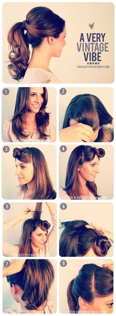 A Very Vintage Vibe | The Beauty Department (click the pic for instructions and pictures of the rest of the steps) Art Hairstyles, Vintage Ponytail, Ponytail Tutorial, Easy Updo, Fishtail Braid, Hair Today, Great Hair, Vintage Hairstyles, Hair Skin