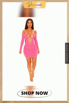 Spring New Sexy Patchwork Solid Color Off Shoulder Long Sleeve Cross Strap Bodycon Mini Dress Long Sleeve Bodycon Bandage Mini Dress, Chic Long Sleeve Bandage Bodycon Dress, Bandage Bodycon Dress For Night Out Mini Length, Pink Mini Length Bodycon Bandage Dress, Pink Bodycon Mini Bandage Dress, Long Sleeve Bandage Mini Dress For Date Night, Pink Mini Bodycon Bandage Dress, Pink Mini-length Bodycon Bandage Dress, Bandage Bodycon Mini Dress