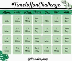 a calendar with dates for the time to run challenge