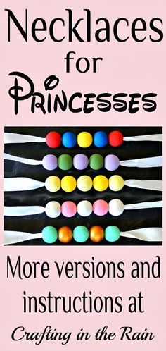 a pink book cover with black and white stripes on it, the title reads necklaces for princesses more versions and instructions at crafting in the rain