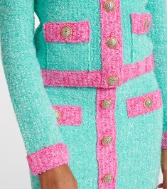 Knitted blazer in green - Balmain | Mytheresa Balmain Tweed Blazer, Balmain Tweed Jacket, Tweed Jacket Style, Knitted Blazer, Balmain White Blazer, Balmain Coat, Balmain Denim Jacket, Balmain Clothing, Knit Blazer