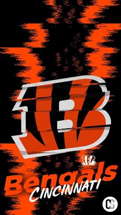 an image of the logo for the nfl team on a black background with orange and white stripes