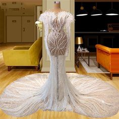 White Prom Dress Sexy Long Train Sleeveless Appliques Feathers Illusion Elegant Evening Gowns Event Gowns, Elegant Evening Gowns, Dresses Luxury, White Prom, White Prom Dress, Evening Gowns Elegant, Long Train, Mermaid Evening Dresses, Evening Dresses Long