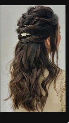 Reception Hairstyles, Engagement Hairstyles, Half Up Half Down Hairstyles, Flowers In Her Hair, Open Hairstyles, Long Hair Wedding Styles, Front Hair Styles, Wedding Hair Inspiration