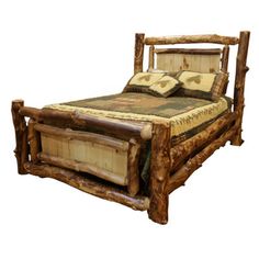 Nothing compares to the unique beauty of hand-crafted log furniture. These unique pieces are an excellent choice for mountain lodges, ski cabins, country cottages, and more. Constructed by skilled Amish craftsmen, our rustic log furniture is sanded and finished for beauty and durability. Sturdy and substantial, these items will last generations! Checking information- log furniture is subject to the natural process of checking as the wood "seasons" and dries. Checking occurs as wood releases mois Mountain Lodges, Furniture Barn, Rustic Log Furniture, Log Bed, Country Cottages, Queen Panel Beds, Solid Wood Platform Bed, Log Furniture, Bedroom Panel