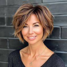 capecod8999 A pretty 45 year older woman with Graduated Bob W 13df5c43 8438 4bd2 93b5 b587c7368e12 1 Short Graduated Bob Hairstyles, Hair For Older Women, Shorter Hair Styles, Chin Length Haircuts For Fine Hair, Gray Highlights Brown Hair, Graduated Bob Hairstyles, Short Hairstyles Over 50, Graduated Bob Haircuts, Graduated Bob