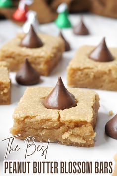 the best peanut butter blossom bars are made with only 3 ingredients and ready to be eaten