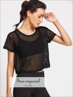 Sun-Imperial - Mesh Breathable Yoga Tops Women Loose Running Tshirt Sporty Loose Gym Fitness Tank – SUN-IMPERIAL Yoga Chic, Dancing Fitness, Mesh Cover Up, Fitness Shirt, Mesh Tops, Black Mesh Top, T Shirt Crop Top, Dance Shirts, Mesh T Shirt