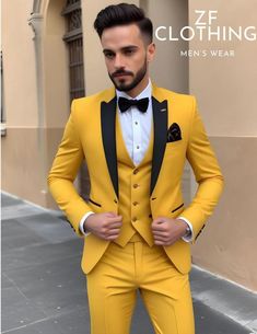 Suit For Men Stylish, Men Suits Modern, 3 Piece Suit For Men, Suit For Men, Premium Colors, Mustard Color, Vest Coat, 3 Piece Suits