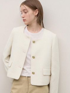 Color : CHARCOAL_44,CHARCOAL_55,CHARCOAL_66,DARK NAVY_44,DARK NAVY_55,DARK NAVY_66,BEIGE_44,BEIGE_55,BEIGE_66,PINK_44,PINK_55,PINK_66Country of Origin : VIETNAM Classic White Tweed Jacket With Pockets, Casual Beige Single-breasted Tweed Jacket, Casual White Tweed Jacket For Office, Casual Cream Tweed Jacket For Winter, Casual Cream Tweed Jacket For Fall, Casual Cream Tweed Jacket For Work, Tweed Jacket, Dark Navy, Square Neck