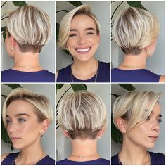 Sarah Bryant | We’re just going to call this one “two-fer Tuesday”. First #pixie360 is after my latest cut and a basebump. Swipe for the pixie 360 I… | Instagram Pixie 360, Good For Me, Short Blonde Haircuts, Hair Inspiration Short, Blonde Pixie Haircut, Pixie Hair