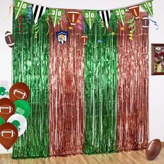 PRICES MAY VARY. 🏉【 PACKAGE 】: 3 pack dark green and brown football themed foil fringe curtains, large size (width x drop) 3.3 x 6.6 ft each, perfect for football party decoration and Sport Game Day party decoration. These foil fringe Curtains will let your football party increase more game atmosphere on Super Bowl Sunday and Football party. 🏉【 TINSEL MATERIAL 】: These dark green and brown metallic foil fringe curtains are made of tinsel. They are lightweight and durable fringe curtains. These Football Party Backdrop, Super Bowl Sunday Party, Football Themed Party, Superbowl Party Decorations, Football Party Decorations, Streamer Backdrop, Football Theme Party, Party Photo Backdrop, Photo Booth Prop