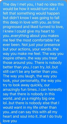 a blue text message that reads, the day i met you had no idea this would be how it would turn out