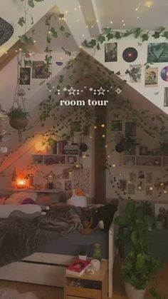 the room is decorated with plants and pictures