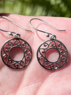 Sterling Silver Filigree Earrings Sterling Silver Earrings measure 1 and 3/8inches in length. Filigree Earrings, Sterling Silver Filigree, Silver Filigree, Earrings Sterling Silver, Sterling Earrings, Sterling Silver Earrings, Washer Necklace, Silver Earrings, Sterling Silver