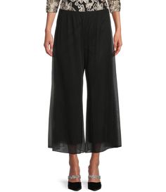 From Alex Evenings&#x2C; these pants feature:wide legcropped lengthpull-on constructioninseam: approx. 22.5" lengthoutseam: approx. 34.5" lengthpolyesterhand washImported. Wide-leg Culottes For Spring Evening, Spring Evening Wide-leg Culottes, Spring Wide-leg Culottes For Evening, Elastic Waistband Bottoms For Spring Evenings, Spring Evening Bottoms With Elastic Waistband, Spring Evening Ankle-length Wide Leg Pants, Cropped Wide Leg Pants, Alex Evenings, Formal Dresses Gowns