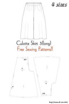 the front and back view of a short skirt sewing pattern