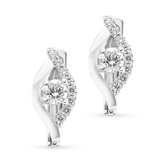 Celebrate your changing, growing and evolving romance with these exceptional diamond flame huggie. Expertly crafted in 18K white gold, each earring features a unique cascading drop outlined with polished and shimmering diamonds. Anchoring each earring, a single round diamond glistens in a unique setting that moves with every beat of her heart and every turn of her head. 
0.52 carat center round cut diamonds
0.26 carat diamond pave setting
18k white gold
The earring design can be c