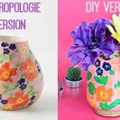 two different vases with flowers in them