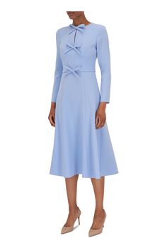 Carolina Herrera - Sky Blue Triple Bow Long Sleeve Midi Dress Blue Wedding Guest Dresses, Fashion Dresses Formal, Chloe Dress, 2024 Style, Elegant Dresses For Women