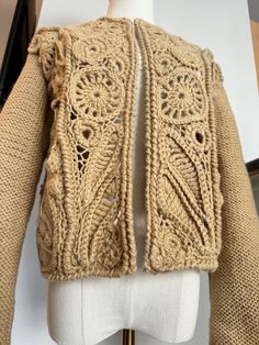 Cozy Crochet Jacket Irish Lace - Etsy Elegant Crochet Lace Cardigan, Fitted Winter Sweater With Crochet Lace, Elegant Hand Knitted Fall Outerwear, Fitted Crochet Lace Sweater For Winter, Elegant Crochet Cardigan For Fall, Fitted Beige Crochet Cardigan, Lake Zurich, Cozy Crochet, Irish Lace