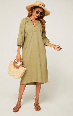 Smock Dress With Long Sleeves In Khaki Green - Long sheer sleeves- Midi length- V-neckline- Smock- Loose fit- Machine wash, half load, short spin cycle at 30¡ãC- Do not bleach- Do not tumble dryModel wears: UK 8/ EU 36/ US 4Model's height: 175cm/ 5'8'' If boho style is your thing, then we¡¯re pretty sure FS Collection will be too. Mixing vintage aesthetics with contemporary silhouettes, the London-based label uses a special garment dyeing process to gives its clothing a dreamy, crinkled texture. Interested? Go and say hi to our edit of its tops, KNITWEAR, jumpsuits and dresses. Model is 5ft 8inch and wears size 8 Designed for a relaxed fit Fits true to size, take your normal size Model wears: UK 8/ EU 36/ US 4Model's height: 175cm/ 5'8'' 100% Polyester Dress With Long Sleeves, Off Shoulder Sweater, Spin Cycle, Short Leggings, Romper Pants, Smock Dress, Sheer Sleeves, New Arrival Dress, Sweaters Oversized