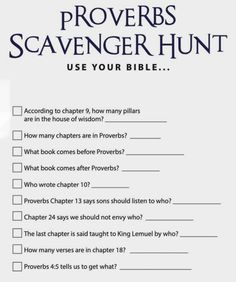 the provers scavenger hunt is shown in this printable activity for kids