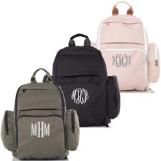 for production times. Our backpacks are perfect for school, travel, hiking, and so much more! Add a monogram and personalize it your way by choosing from a variety of fonts and thread colors!    16.5" H X 11.8" W X 7.1" D       Polyester     Top zip closure     Padded shoulder strap     Striped water-resistant interior lining     Multiple pockets to be used as a baby bag, including towlette dispenser pocket and diaper changing mat Backpacks For Boys, Monogram Tote Bags, Boys Backpacks, Travel Hiking, Changing Mat, Monogram Bag, Polyester Top, Baby Bag, Gym Bag