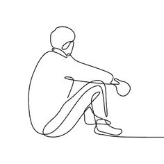 one continuous line drawing of a person sitting on the ground