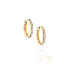 Juli Hoop Earrings Small Hoop Yellow Gold Earrings With Sparkling Stones, Classic Gold Hoop Earrings With Sparkling Stones, Yellow Gold Small Hoop Earrings With Sparkling Stones, Gold Sparkling Minimalist Earrings, Classic Yellow Gold Hoop Earrings With Sparkling Stones, Minimalist Sparkling Gold Earrings, Classic Sparkling Hoop Earrings For Formal Occasions, Elegant Hoop Earrings With Sparkling Stones For Everyday, Small Hoop Earrings With Sparkling Stones For Formal Events