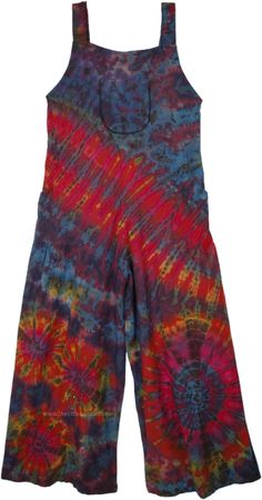 Cotton jumpsuit dungarees with bib pockets in the front and sides, tie-dyed in splashes of vibrant pink, purple, blue, etc - each piece unique.  The overalls have relaxed fit at the knees with gathers on the outside, and the soft, slouchy style features adjustable button shoulder straps. #tlb #Sleeveless #Pocket #vacationclothing #beachwrap #TieDye #bohemianfashion #tiedyejumpsuit Casual Sleeveless Jumpsuits And Rompers For Festival, Multicolor Sleeveless Jumpsuits And Rompers With Pockets, Sleeveless Multicolor Jumpsuits And Rompers With Pockets, Multicolor Sleeveless Jumpsuit With Pockets, Hippie Sleeveless Jumpsuits And Rompers For Spring, Summer Multicolor Jumpsuits And Rompers With Pockets, Purple Cotton Jumpsuits And Rompers For Summer, Spring Hippie Cotton Jumpsuits And Rompers, Spring Cotton Jumpsuits And Rompers, Hippie Style