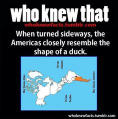 a map with the words who knew that when turned sideways, the americas closely resemble the shape of a duck