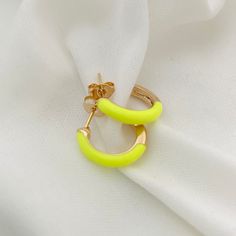 Neon Enamel Hoop Earrings, Colorful Huggie Hoops, Small Enamel Hoops, 18K Gold Filled Earrings, Summer Jewelry, Earrings for Girls - Etsy Trendy Neon Yellow Earrings For Gifts, Yellow Small Hoop Earrings For Gift, Trendy Yellow Hoop Earrings For Gift, Yellow Small Hoop Earrings As Gift, Trendy Yellow Hoop Earrings As Gift, Yellow Small Hoop Earrings For Summer, Yellow Hoop Earrings For Pierced Ears, Trendy Small Hoop Yellow Earrings, Yellow Small Hoop Jewelry For Everyday