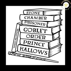 a stack of books with the words stone chamberer prisoner goblet order prince hallows