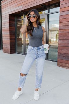 Charcoal Bodysuit Outfit, Grey Bodysuit Outfit Summer, Cute Outfits Tank Tops Jeans, Mauve Bodysuit Outfit, How To Style A Bodysuit Outfit, Black Bodysuit Outfit Aesthetic, Dressy Casual Spring Outfits, Black Tank Bodysuit Outfit, Spring Bodysuit Outfit